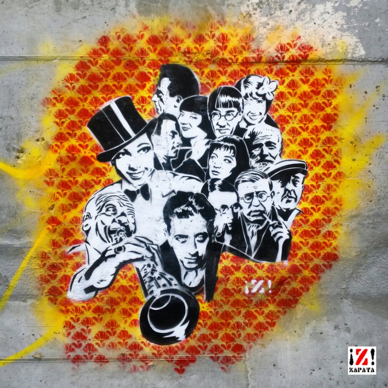 Street art : pochoir sur le chantier de la rue Blomet, Paris 15 - © Rénald Zapata