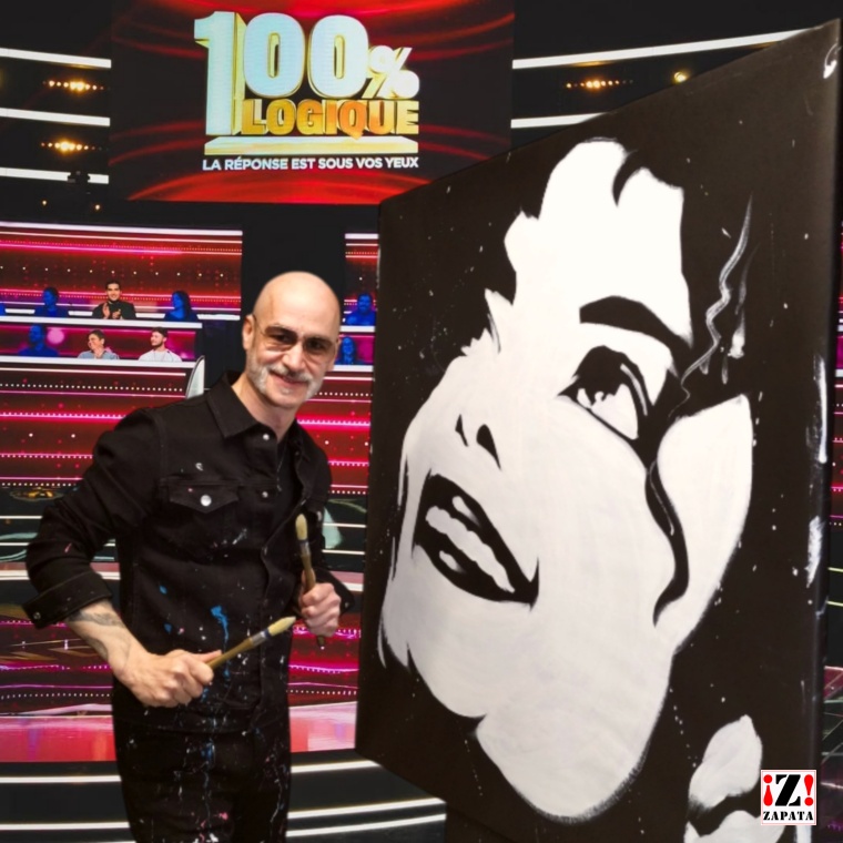 Portrait de Michael Jackson par le peintre performer Rénald Zapata dans l'émission 100% Logique sur France 2